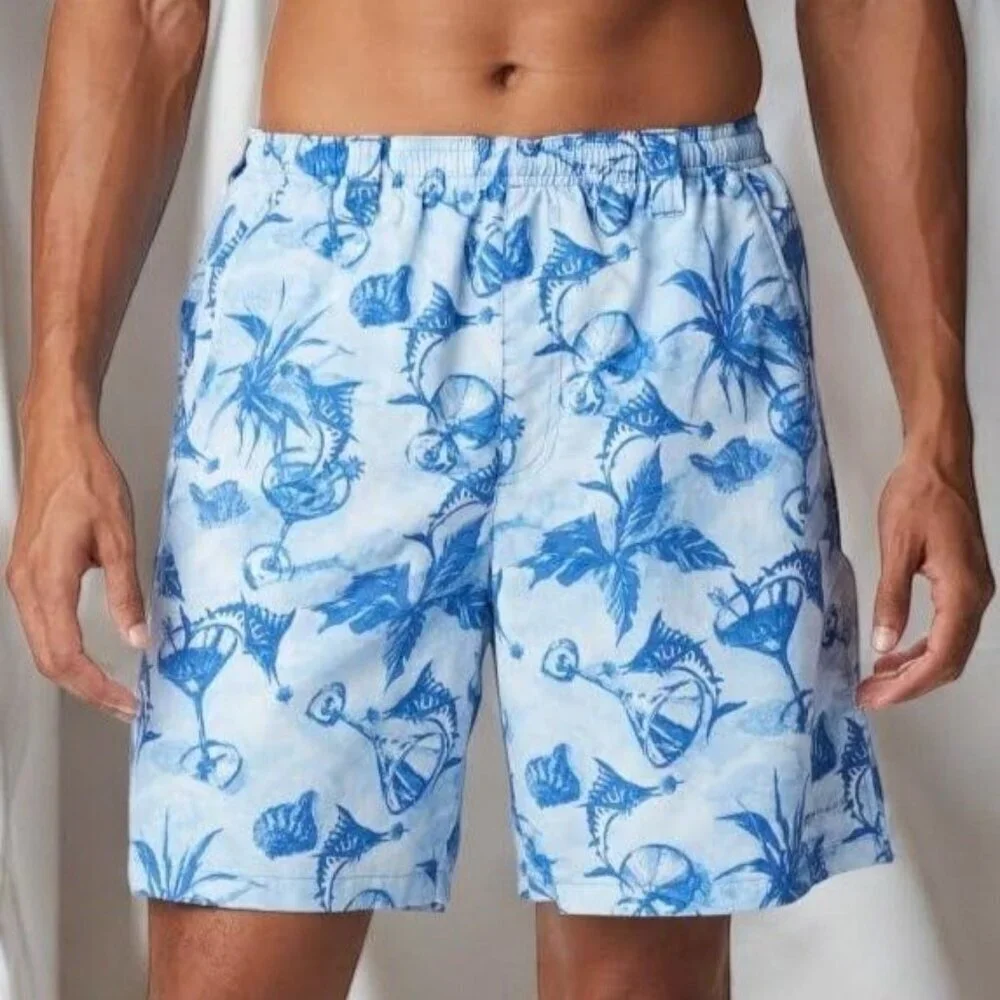 Columbia Backcast UPF 50 Mens Swim Trunks Blue Martini Marlin Print XL